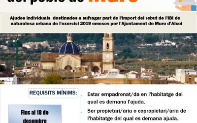 Obert el termini per a demanar les Ajudes destinades a pagar l’IBI del poble de Muro d’Alcoi